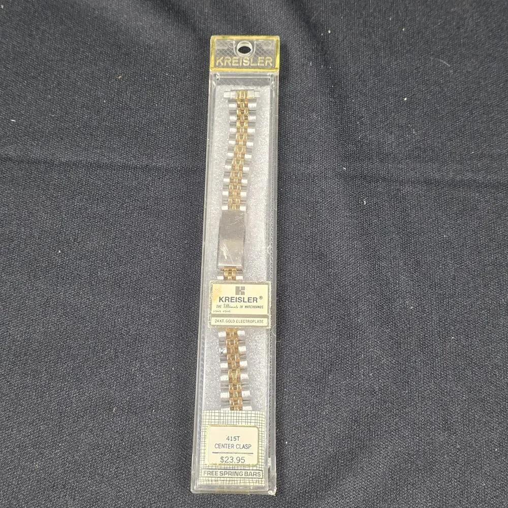 Kreisler 415T Two-Tone 24KT Gold Electroplate Watch Band Bracelet Center Clasp